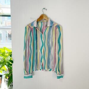 Alexandria Vintage Pastel Stripe Button Up Long Sleeve Top Size 10